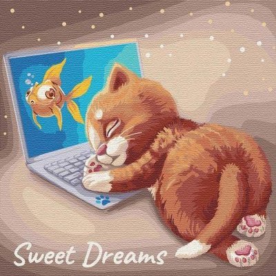 Идейка КНО4186 - Набір для творчості - Картина за номерами сплячий котик на ноутбуці - Солодка дрімота, Ідейка