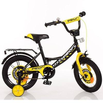 Дитячий двоколісний велосипед для хлопчика PROFI 14 дюймів чорний з жовтим, Y1443 Original boy Y1443