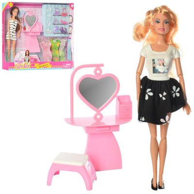 Лялька Дефа з нарядами, меблі - трюмо стілець, плаття, аксесуари 952524688 фото товару
