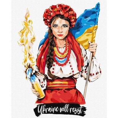 Картина за номерами - українка з коктейлем молотова та прапором KHO4862