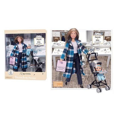 A789-1 - Лялька мама з візком і дитиною на прогулянці, набір ляльок сім'я, пупс в колясці