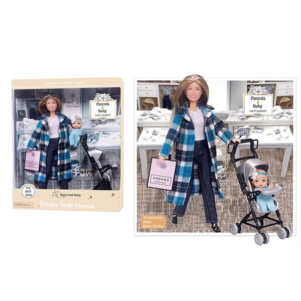 Лялька мама з візком і дитиною на прогулянці, набір ляльок сім'я, пупс в колясці A789-1