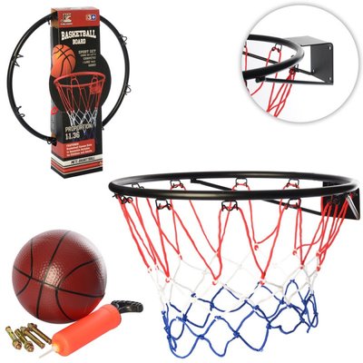Баскетбольне кільце метал, діаметр 45 см, сітка, м'яч, насос, кріплення. MR 0168