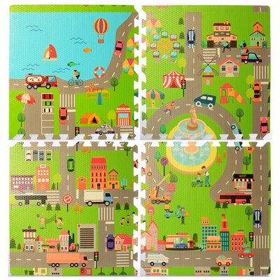 Дитячий килимок - мат для підлоги ігровий розвиваючий, пазл тепла підлога EVA, тема місто 6292