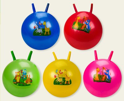 Дитячий М'яч для фітнесу 45 см, Фітбол з ручкою ріжками, гума, мікс кольорів, в кульку, 4502 4502