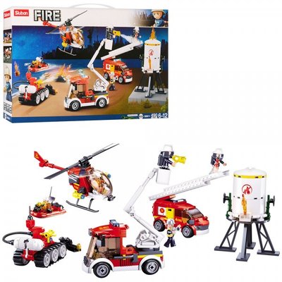 Конструктор Пожежний транспорт 5 штук, пожежна машина, катер, вертоліт, рятувальники M38-B0811