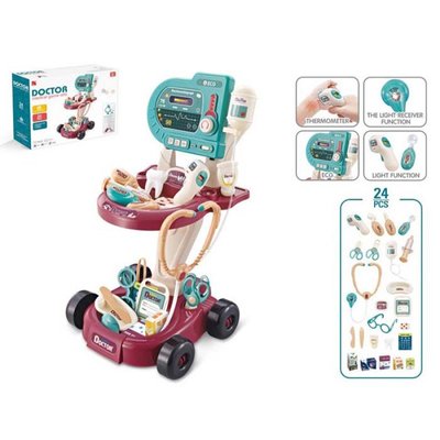Ігровий набір Лікарь (24 предметів) візок на колесах - інструменти, стетоскоп, дитячий набір лікаря 660-87