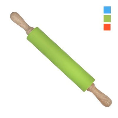 Скалка для тіста силіконова з дерев'яними ручками, розмір скалки 25 см без ручок MH-2993